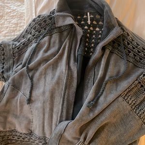 Free People Gray Dune Bug Zip Up Cardigan NWT